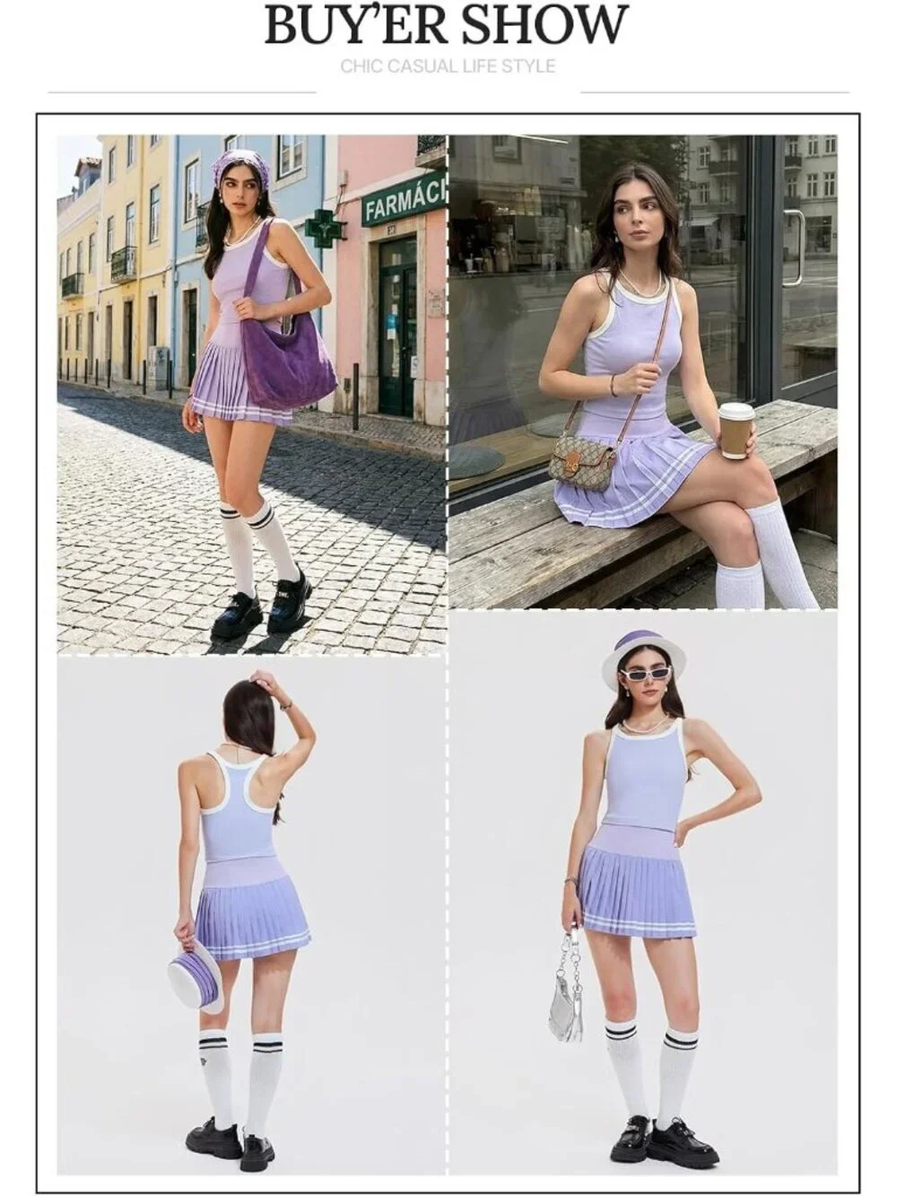 Women's Lavender 2 Piece Racer Back Tennis Skirt Tank Top Pull On Golf Dress